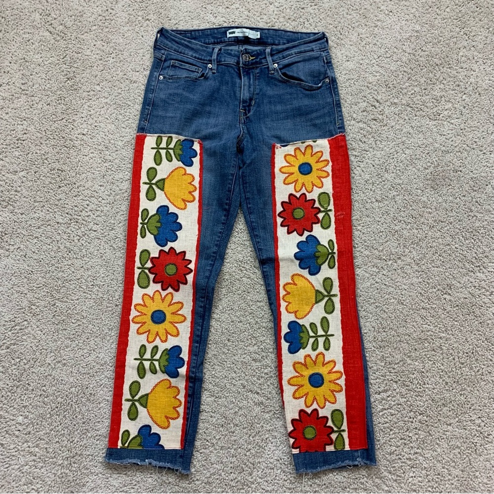 URBAN OUTFITTERS Remade LEVIS Urban Renewal HIPPIE Boho STRETCH Skinny JEANS  6